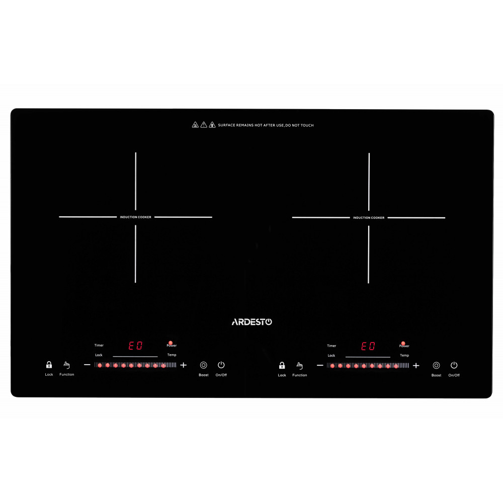 Плитка настільна Ardesto індукційна, конфорок - 2 на 1.3кВт + 1.8кВт горизонт., керування - сенсорне, таймер, boost, чорний