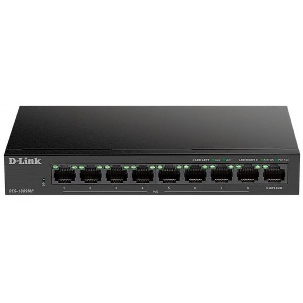 Комутатор D-Link DES-1009MP 8xFE PoE, 1xGE, 117Вт