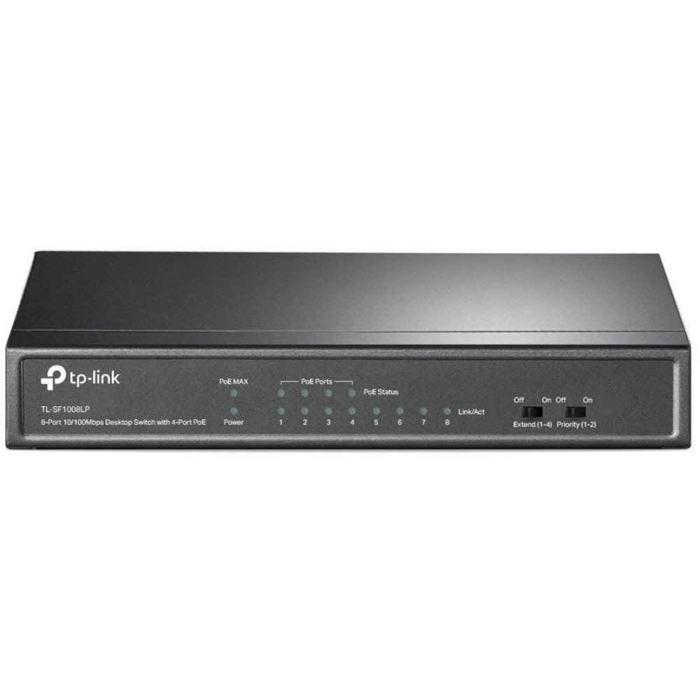 Комутатор TP-LINK TL-SF1008LP, 8x1FE (4xPoE), 41Вт, Некерований