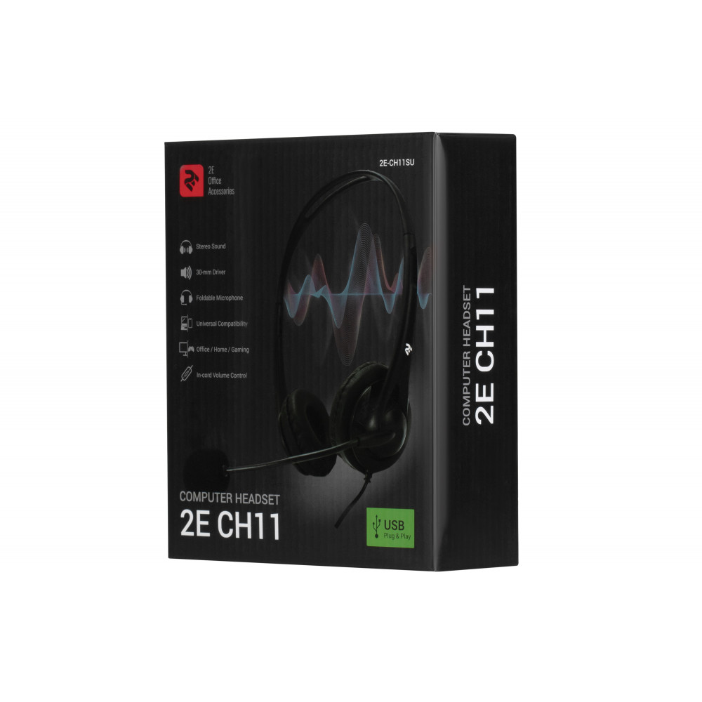 Гарнітура ПК стерео On-ear 2E CH11 USB, omni-mic, 2м, чорний