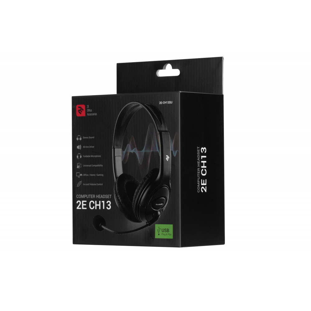 Гарнітура ПК стерео Over-ear 2E CH13 mini-jack, omni-mic, 1.2м, чорний