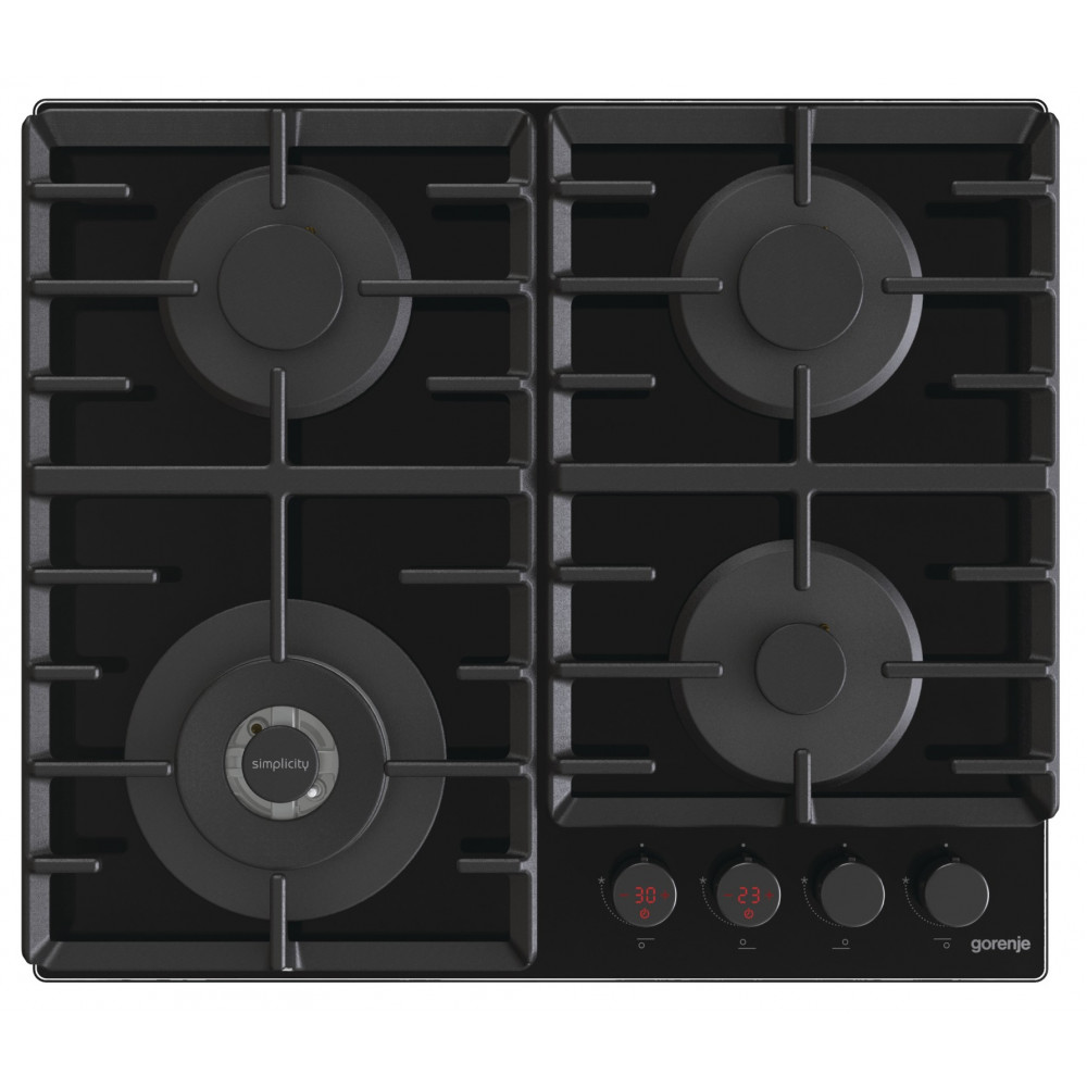 Варильна поверхня Gorenje газова на склі, 60см, чавун, чорний