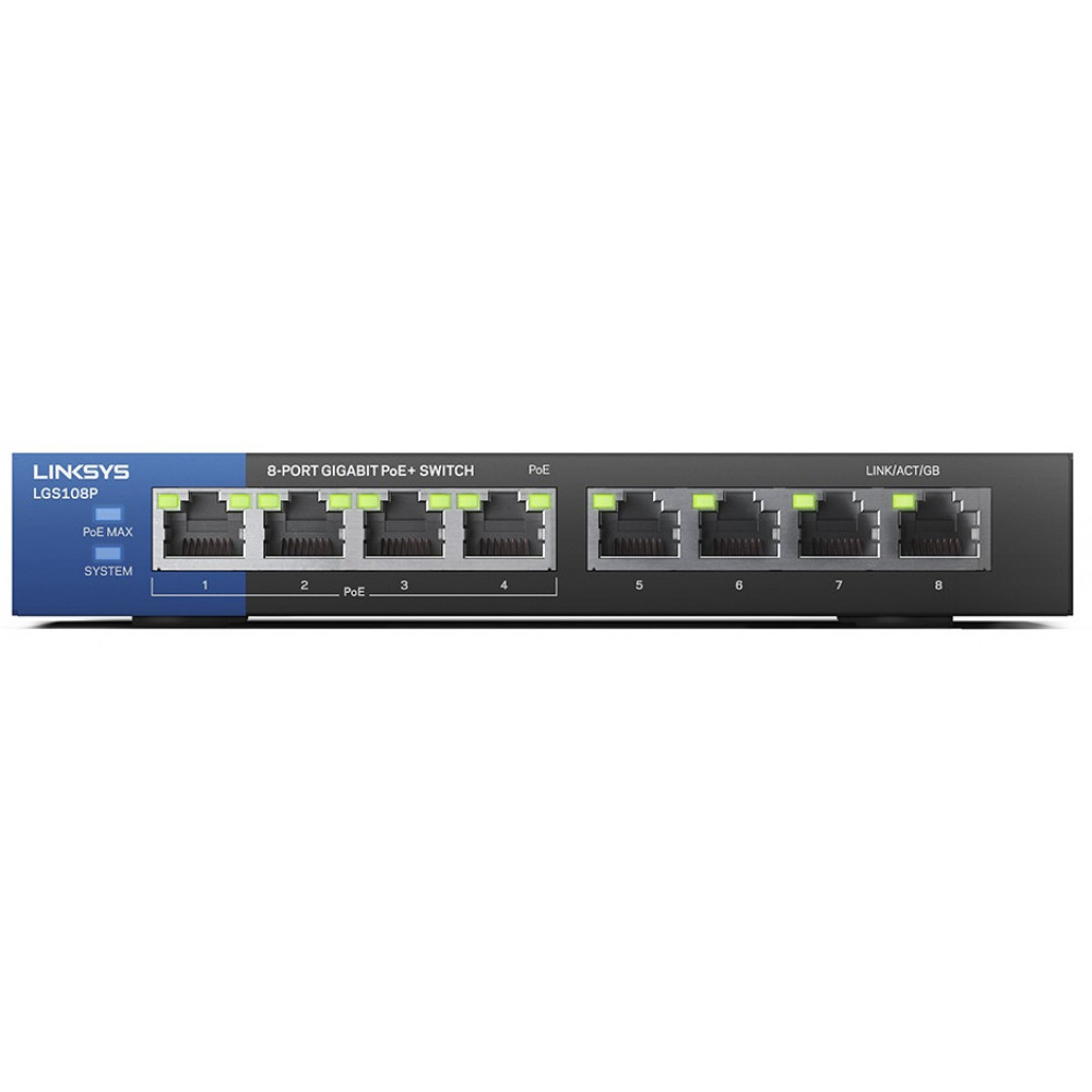 Комутатор Linksys LGS108P 8xGE (4xPoE), 50Вт, Некерований