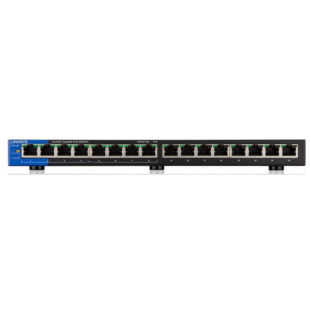 Комутатор Linksys LGS116P 16xGE (8xPoE), 80Вт, Некерований