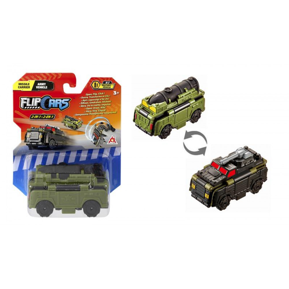 Машинка-трансформер Flip Cars 2в1 Військовий транспорт, Ракетоносець і Армійський автомобіль