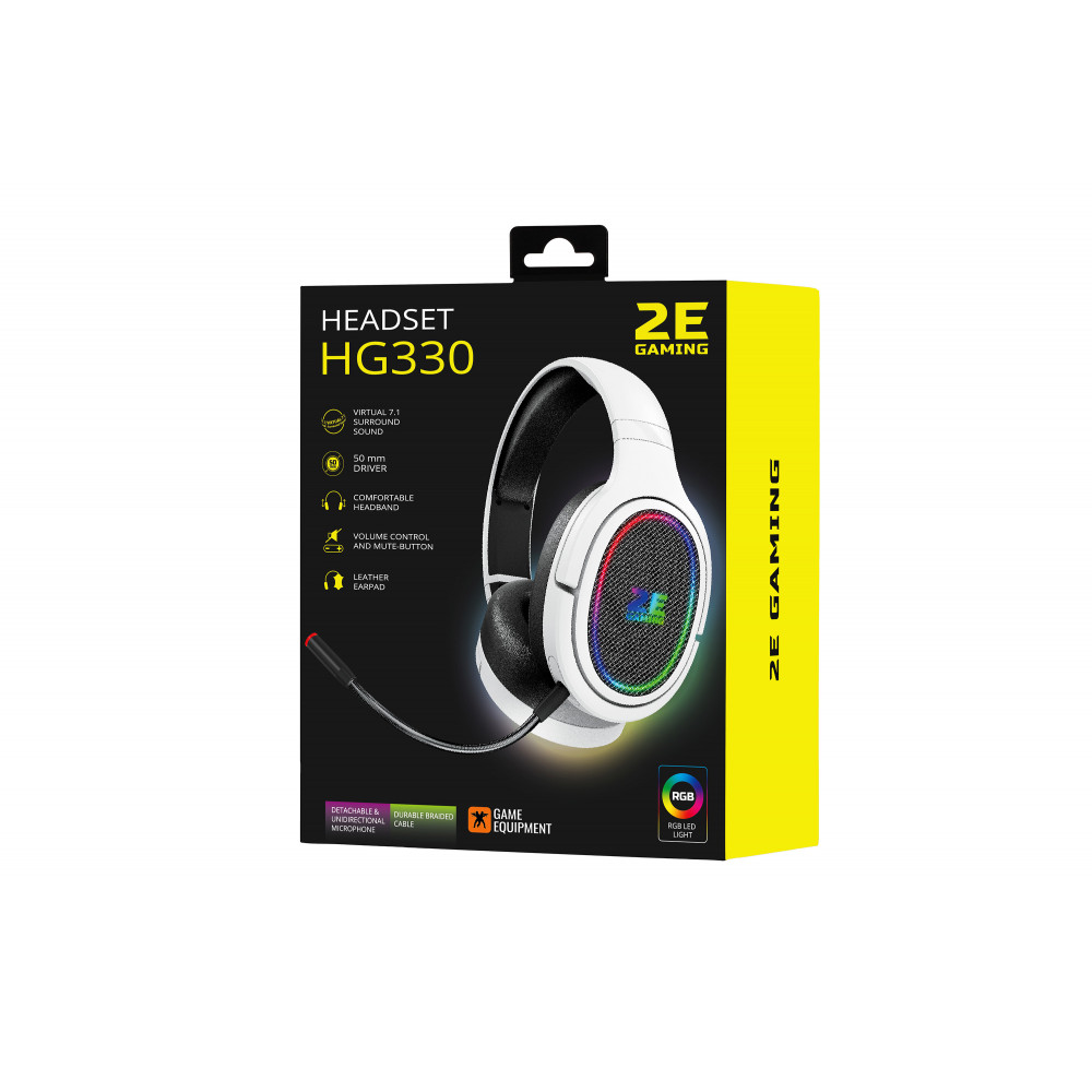 Гарнітура ігрова 2E GAMING HG330, 7.1, USB-A, RGB, 2м, білий
