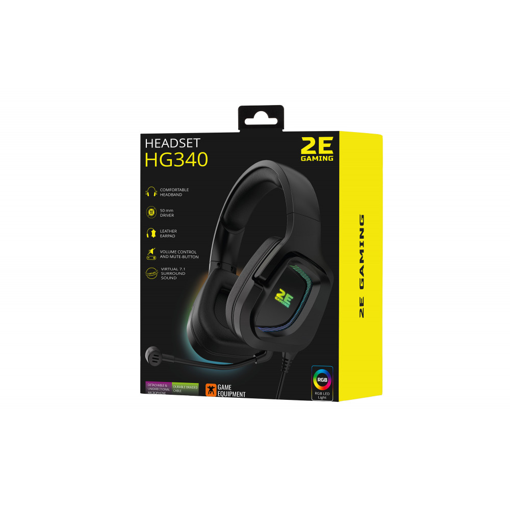 Гарнітура ігрова 2E GAMING HG340, 7.1, USB-A, RGB, 2м, чорний