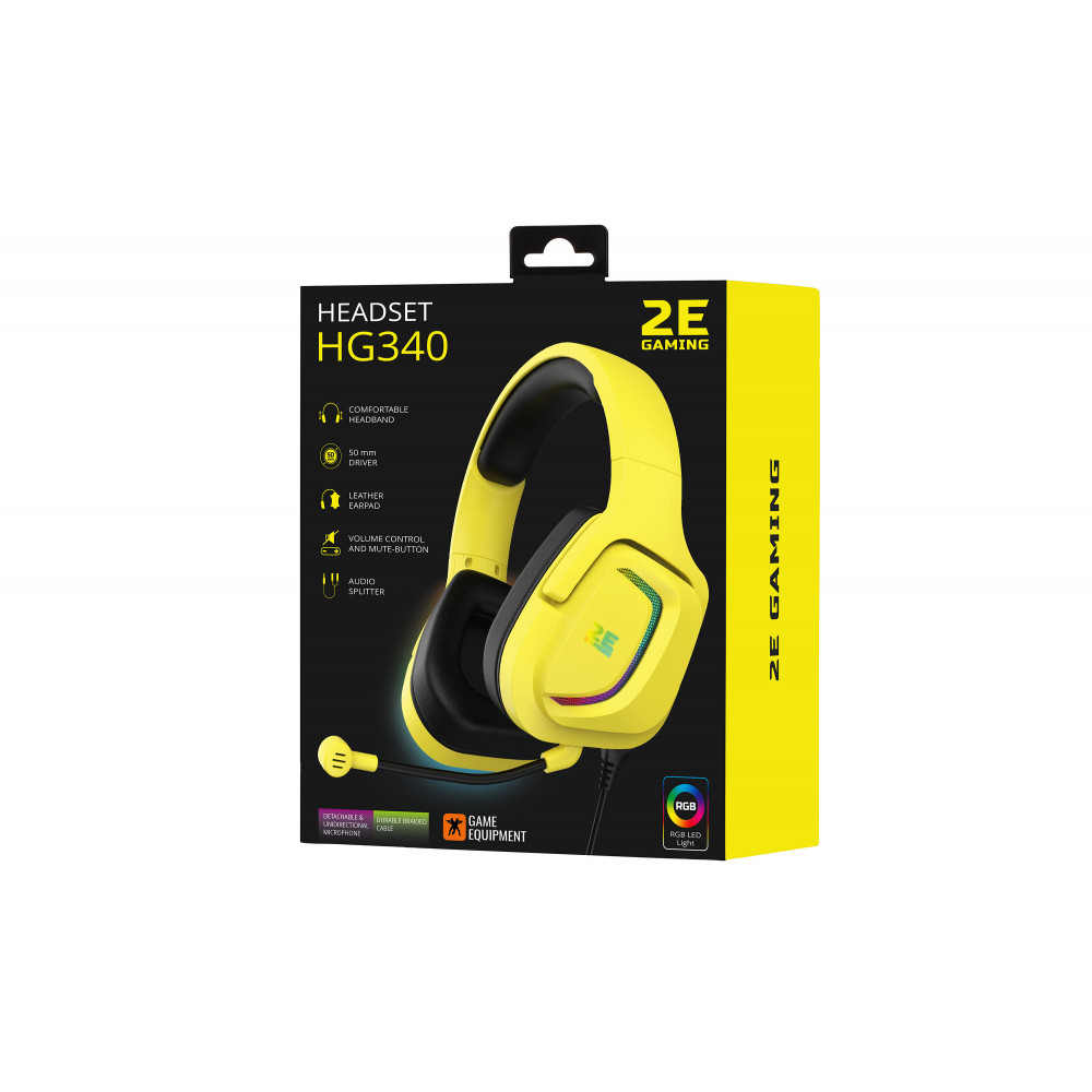Гарнітура ігрова 2E GAMING HG340, mini-jack/dual 3.5мм, RGB, 2м, жовтий
