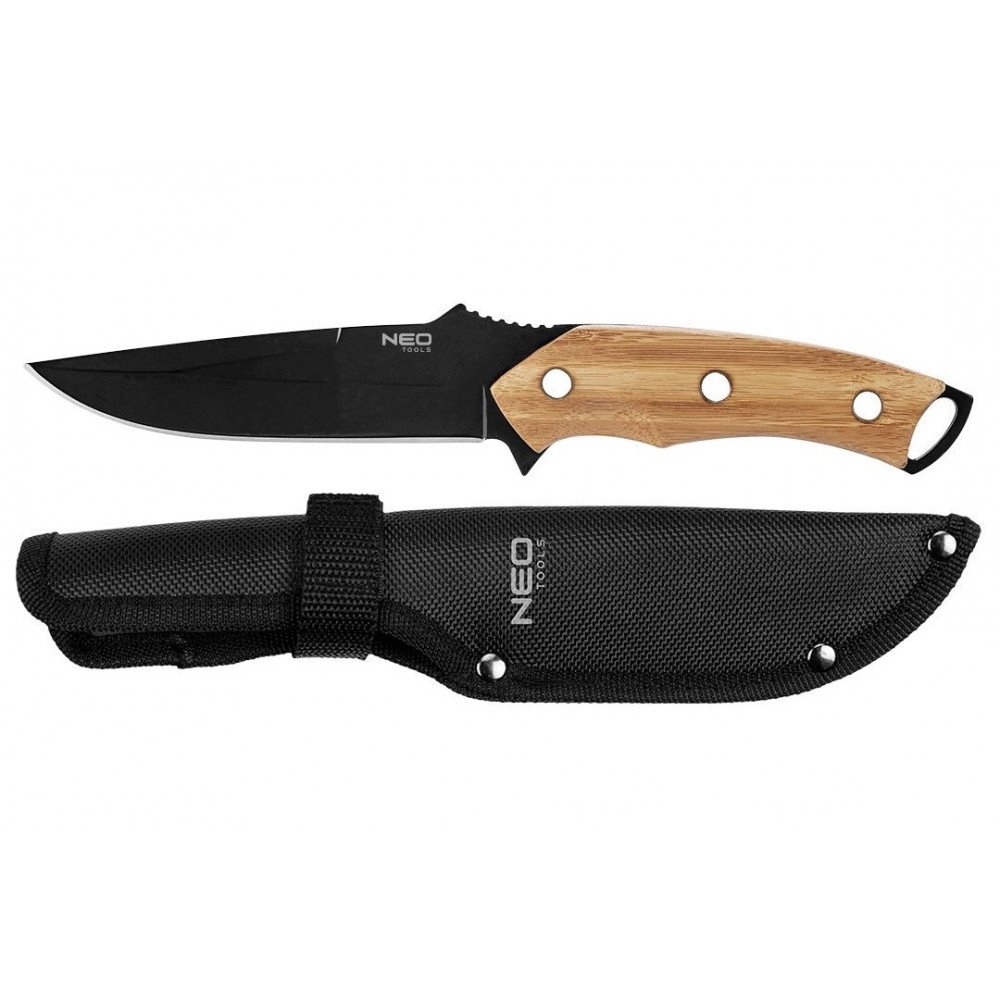 Ніж тактичний Neo Tools Full Tang, 250мм, лезо 145мм, бамбукове руків'я, титанове покриття леза, нейлоновий чохол