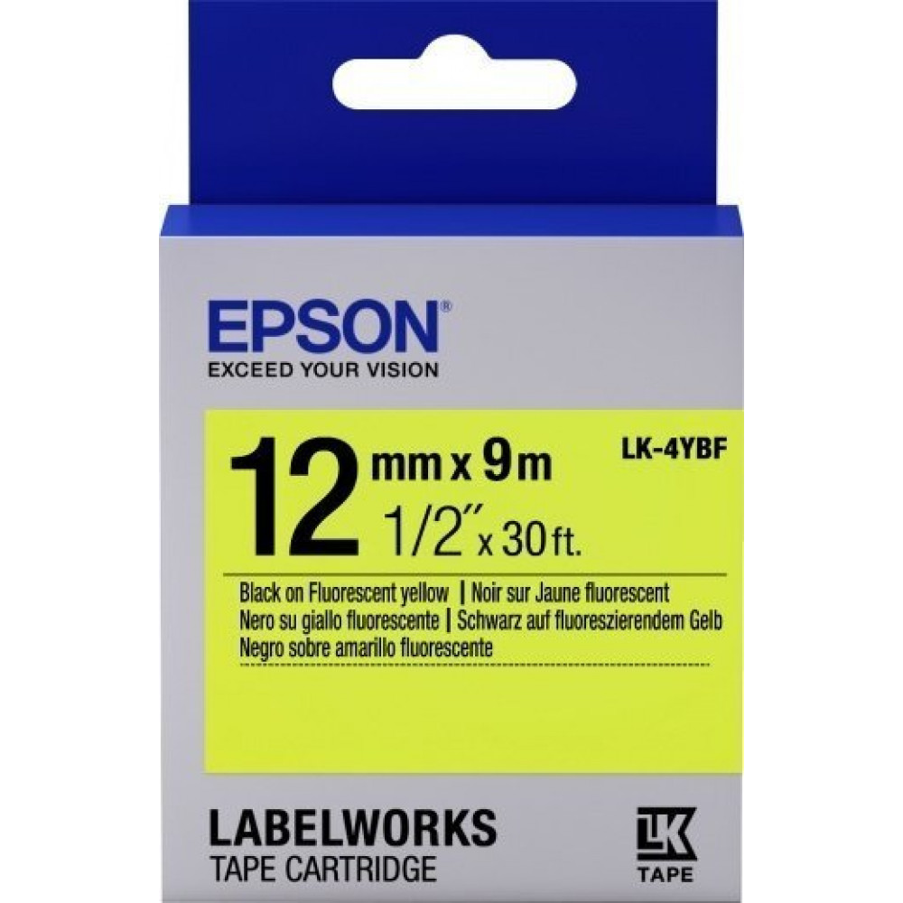 Картридж зі стрічкою Epson LK4YBF принтерів LW-300/LW-400/LW-400VP/LW-600P/LW-700/LW-Z710/LW-900P/LW-1000P/LW-Z5000BE Fluorescent Black/Yellow 12mm/9m