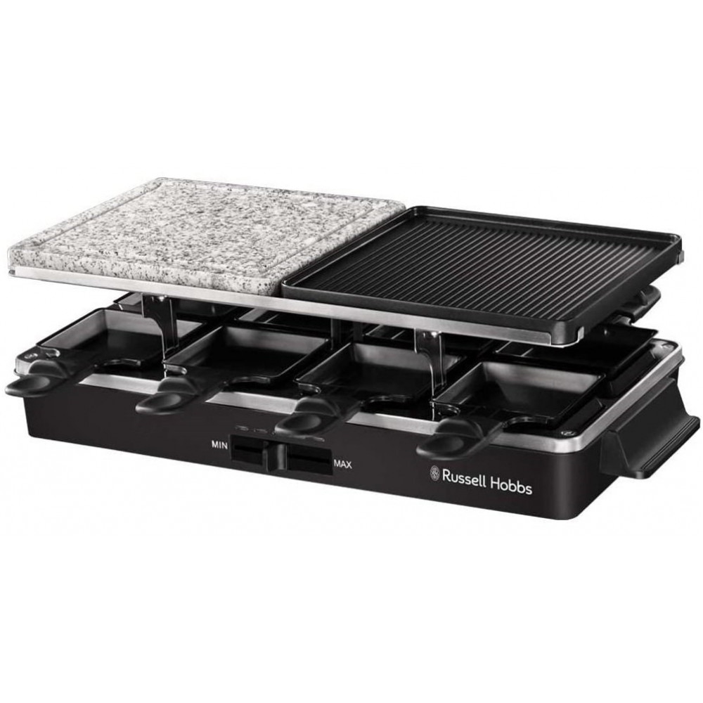 Гриль Russell Hobbs раклетниця Multi Raclette 3in1, 1400Вт, 8 сковорідок, нерж.сталь, чорний