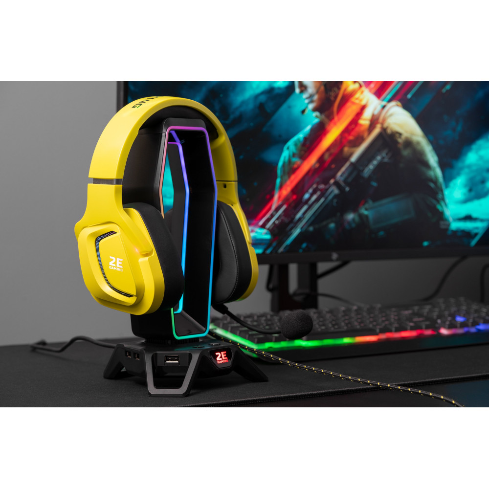 Гарнітура ігрова 2E GAMING HG340, mini-jack/dual 3.5мм, RGB, 2м, жовтий