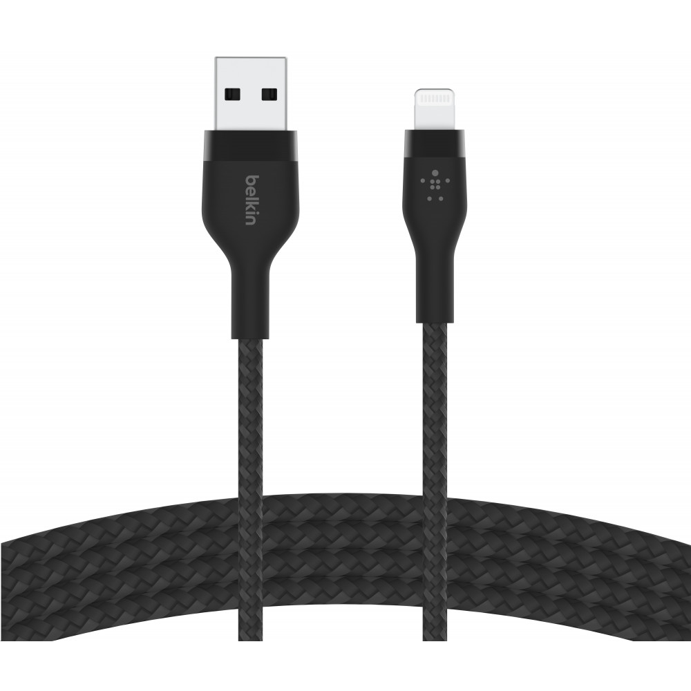 Кабель USB-A > Lightning заряджання/синхронізації Belkin 1м, плетений, силіконовий, з ремінцем на магніті, чорний