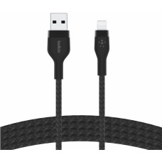 Кабель USB-A > Lightning заряджання/синхронізації Belkin 1м, плетений, силіконовий, з ремінцем на магніті, чорний