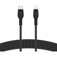 Кабель USB-C > Lightning заряджання/синхронізації Belkin 1м, Type-C, плетений, силіконовий, з ремінцем на магніті, чорний