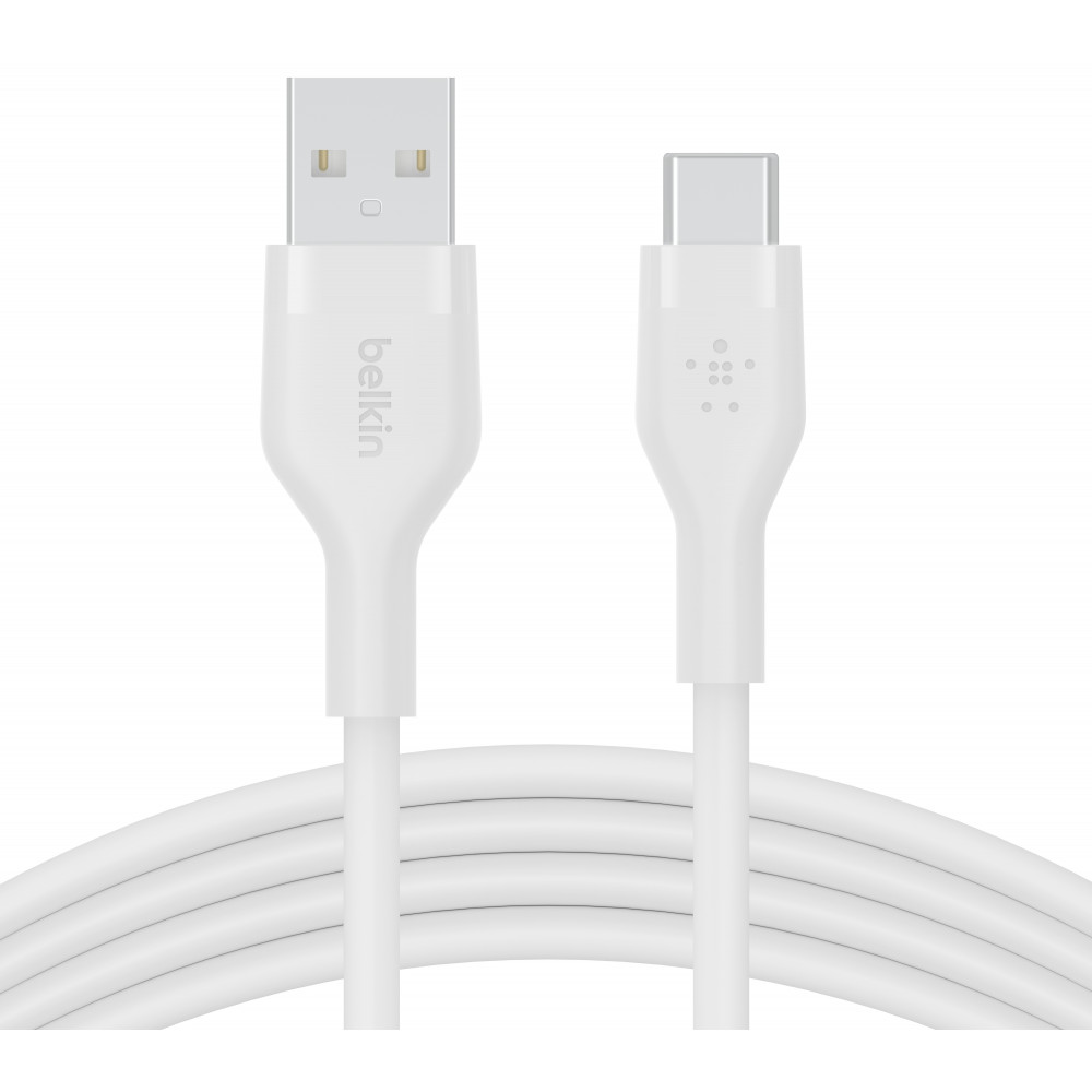 Кабель USB-A > USB-C заряджання/синхронізації Belkin 2м, 15Вт, Type-C, силіконовий з кліпсою, білий