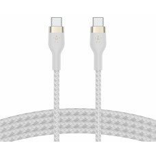 Кабель USB-C > USB-C заряджання/синхронізації Belkin 1м, 60Вт, Type-C, плетений, силіконовий, з ремінцем на магніті, білий