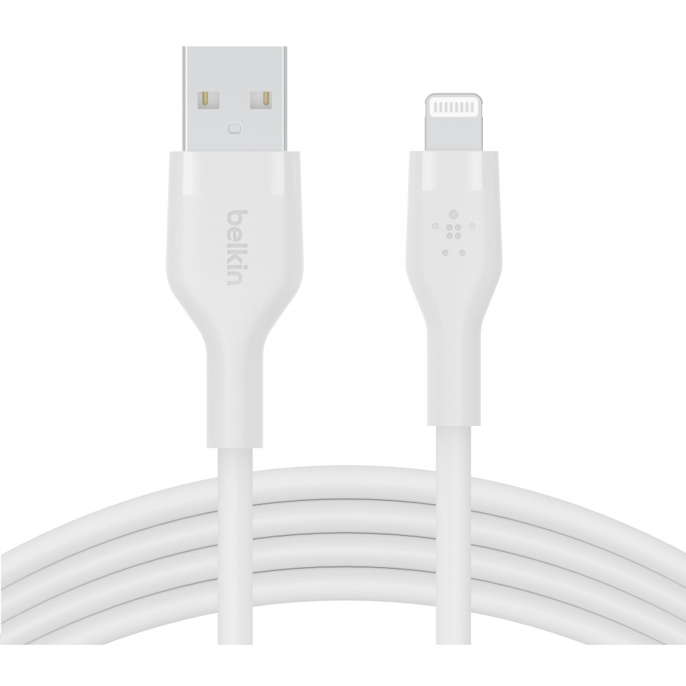 Кабель USB-A > Lightning заряджання/синхронізації Belkin 1м, силіконовий з кліпсою, білий