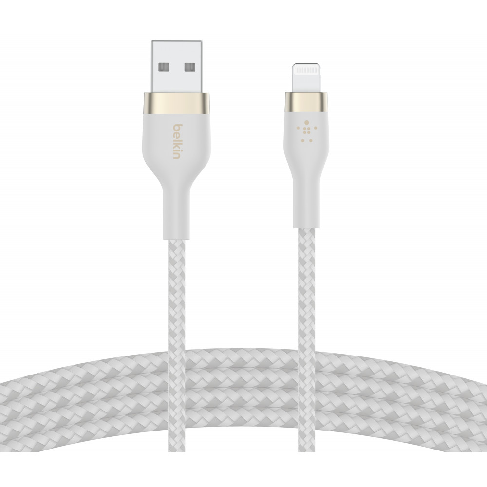 Кабель USB-A > Lightning заряджання/синхронізації Belkin 1м, плетений, силіконовий, з ремінцем на магніті, білий