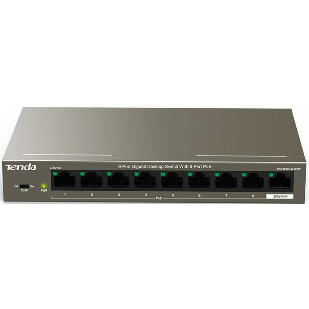 Комутатор TENDA TEG1109P-8-102W 8xGE PoE, 1xGE Uplink