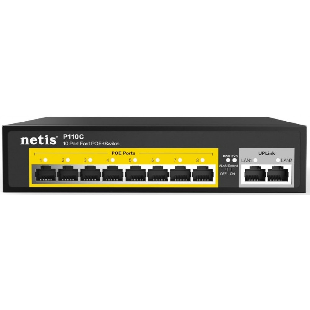 Комутатор Netis P110C 10xFE (8xPoE), 120Вт, Некерований