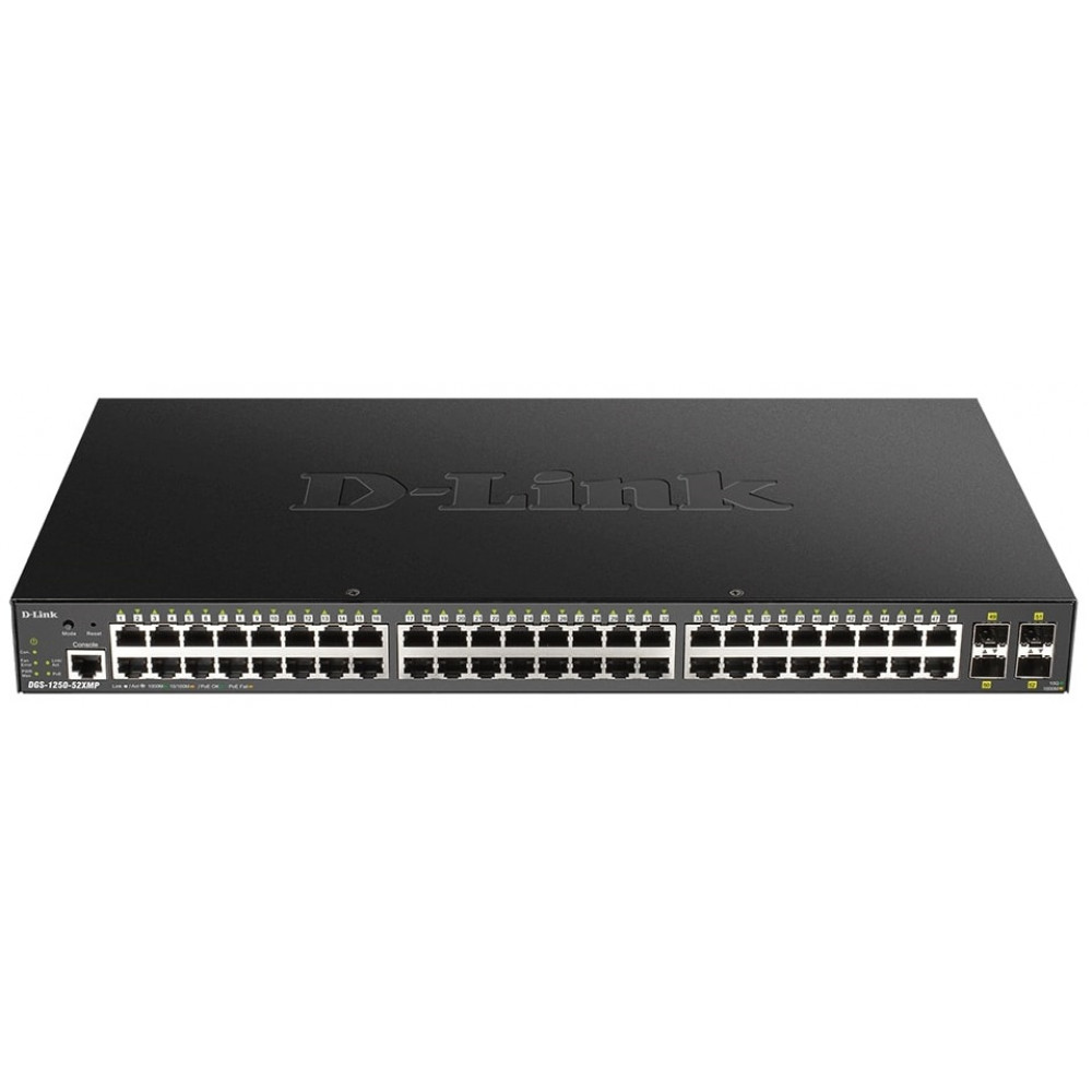Комутатор D-Link DGS-1250-52XMP 48xGE PoE, 4xSFP+, 370W, Smart