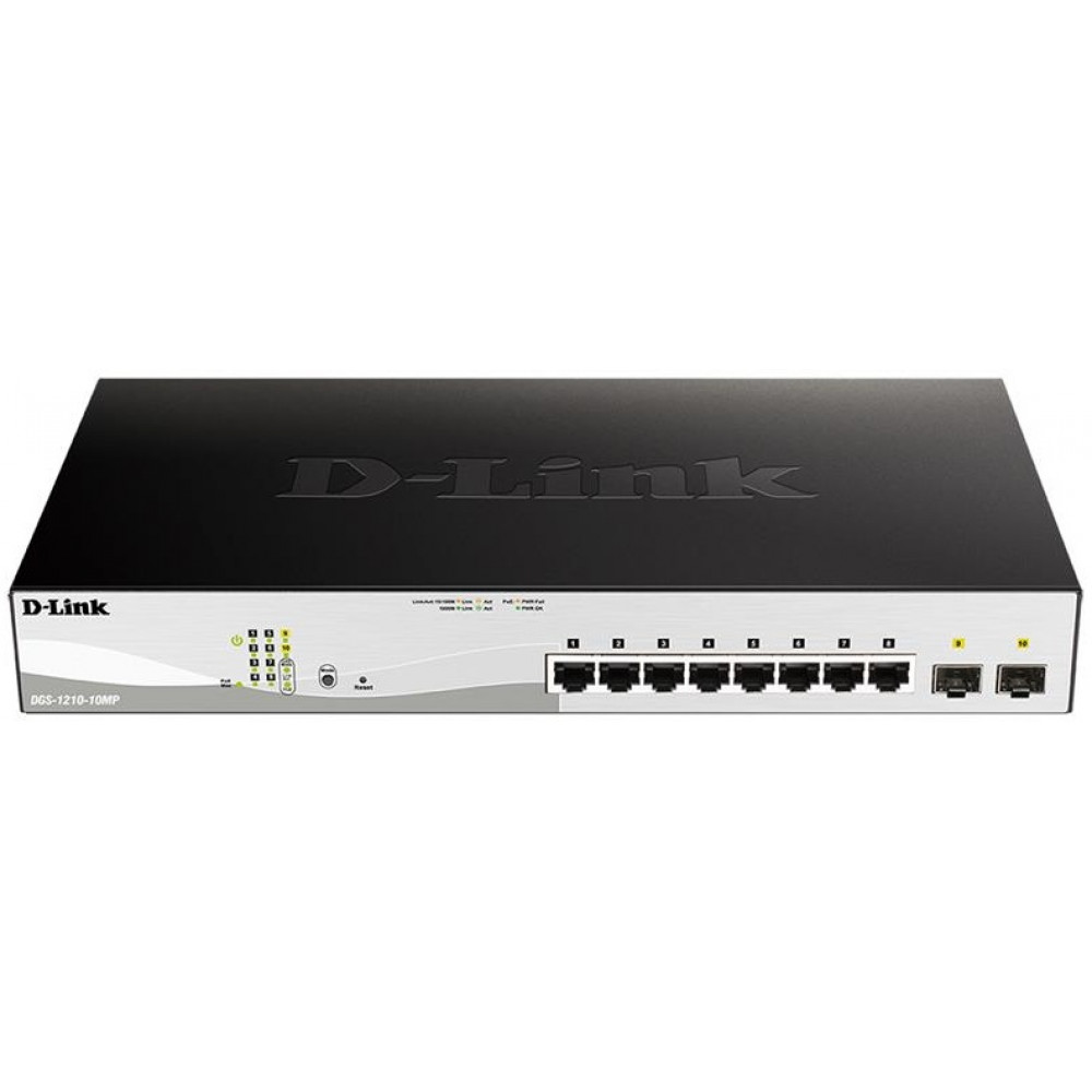 Комутатор D-Link DGS-1210-10MP/FL 8xGE PoE, 2xSFP, 130Вт