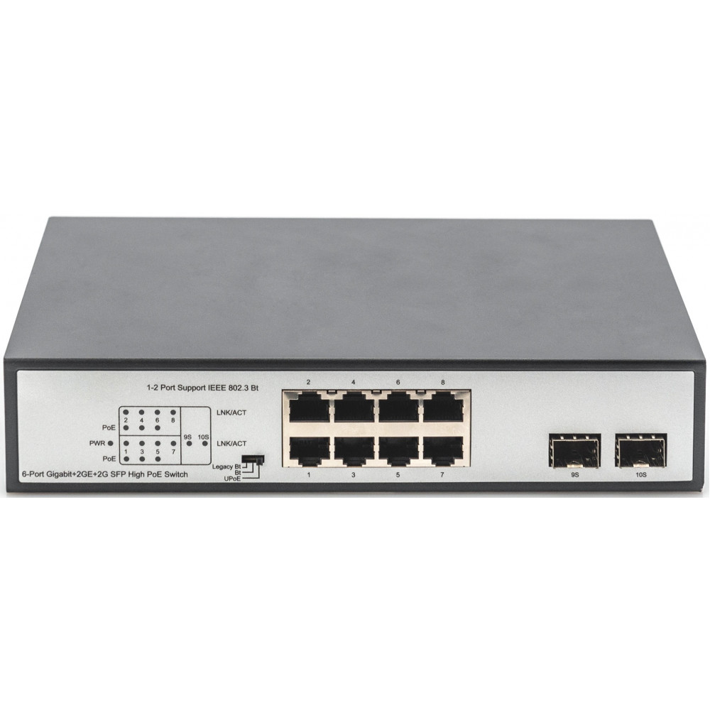 Комутатор DIGITUS 8-port Gigabit PoE+ 2 SFP Uplinks 180W Unmanaged