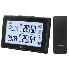 Метеостанція Sencor, внутр/зовн вимірювання, АААх3+ААх2, темп-ра, вологість, час, прогноз погоди, чорний