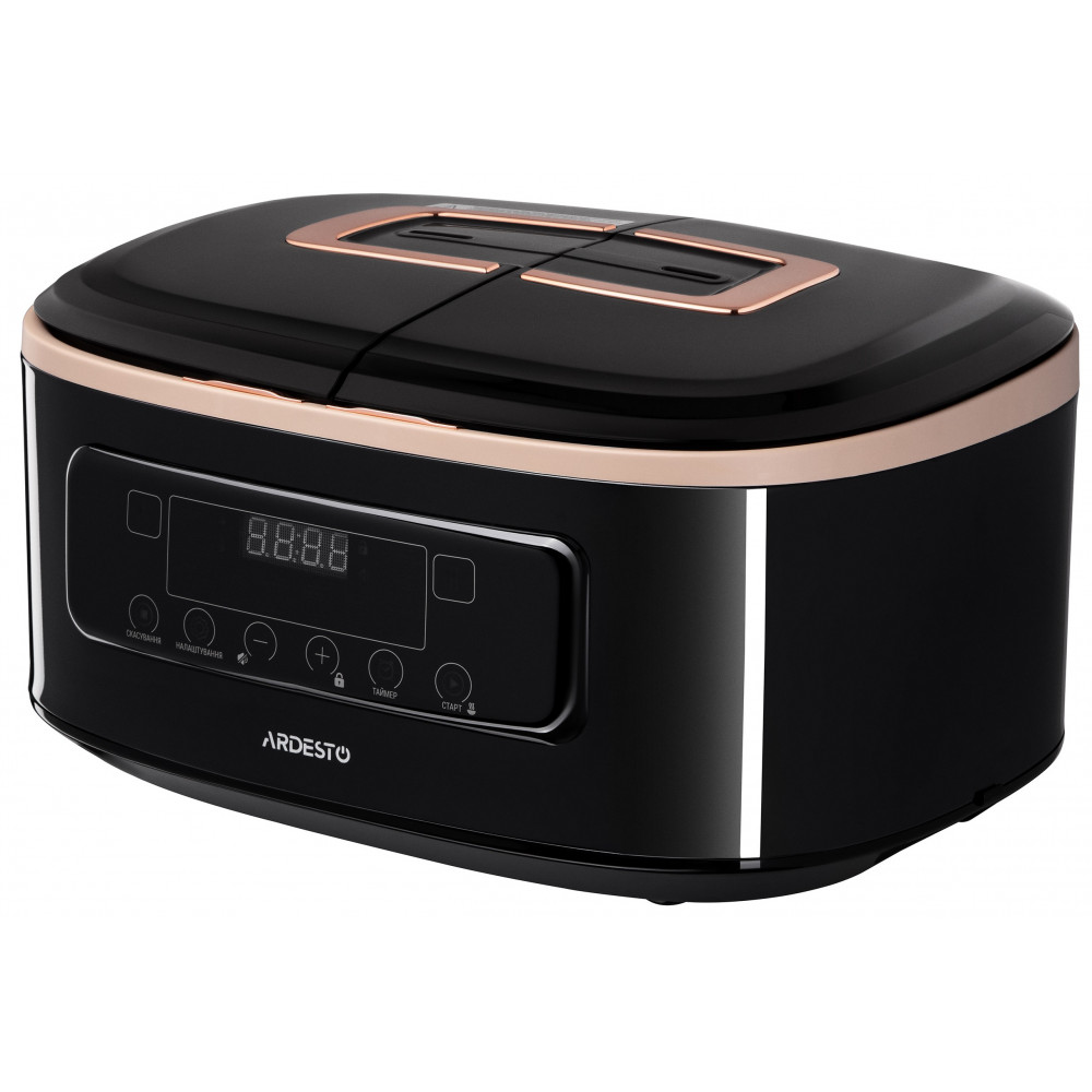 Мультиварка Ardesto, 900Вт, чаша-2х1.5л, електронне керув., 2 чаші, пластик, чорний