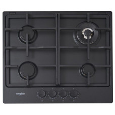 Варильна поверхня Whirlpool газова, 60см, чавун, конфорка з подвійним рядом полум'я, чорний
