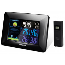 Метеостанція Sencor, внутр/зовн вимірювання, від мережі/АААх3+ААх2, темп-ра, вологість, час, прогноз погоди, чорний