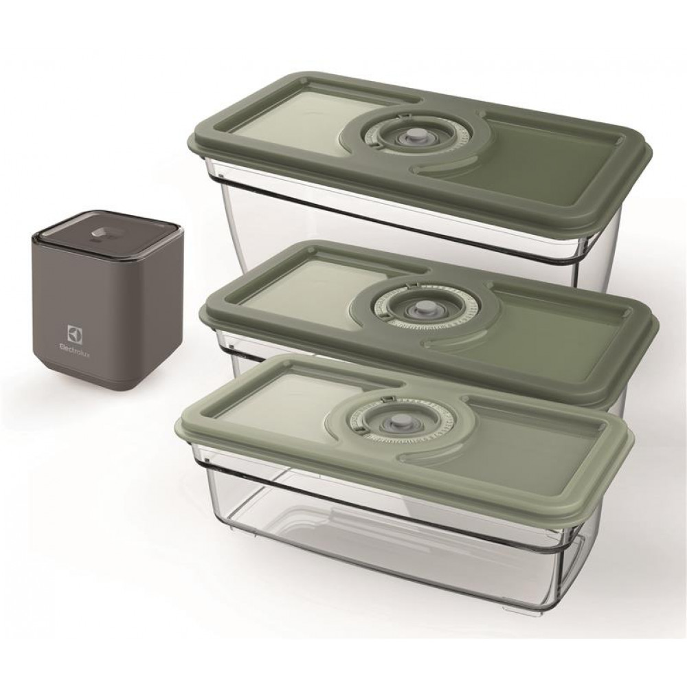 Вакууматор Electrolux для багаторазових пакетів і контейнерів, 4Вт, механічне керування, +3 контейнера, пластик, сірий