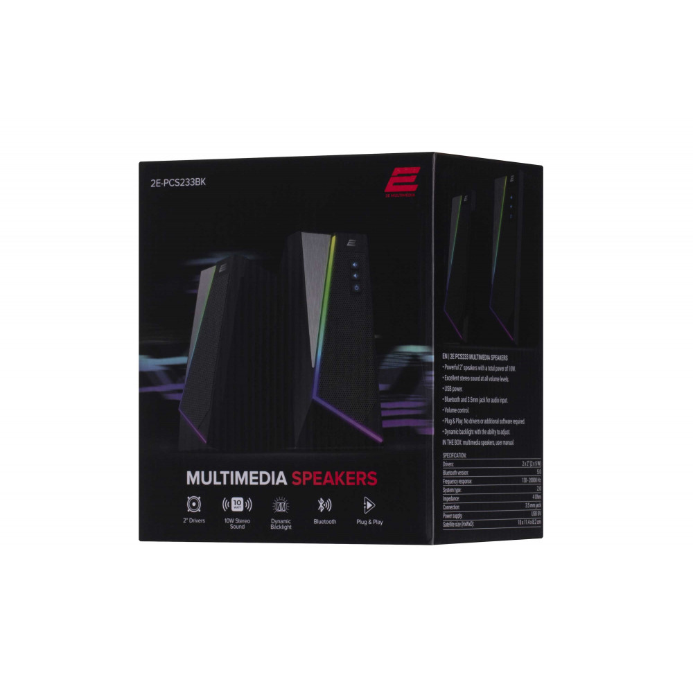 Акустична система 2E PCS233 RGB, 2.0, USB, Black