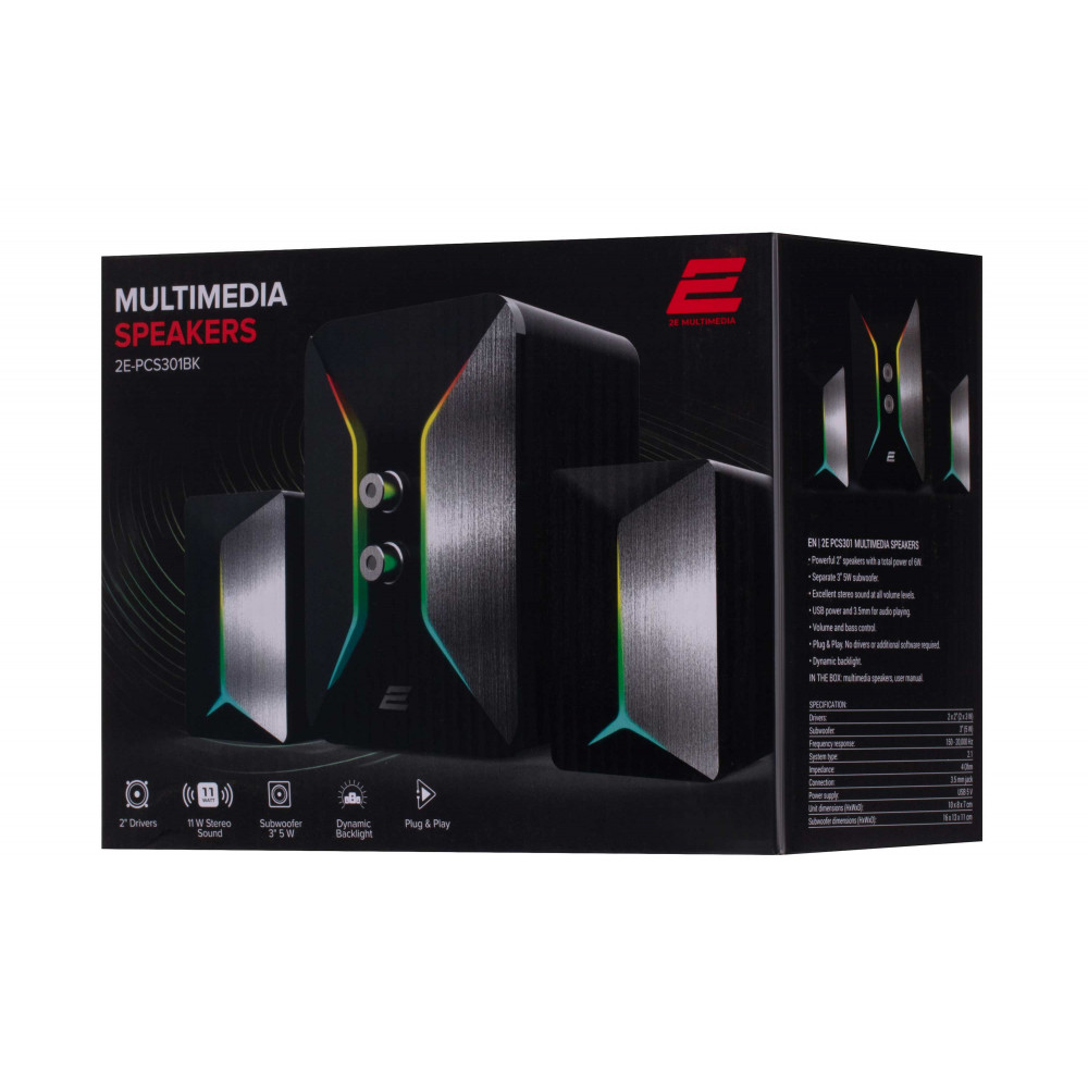 Акустична система 2E PCS301 RGB, 2.1, USB, Black