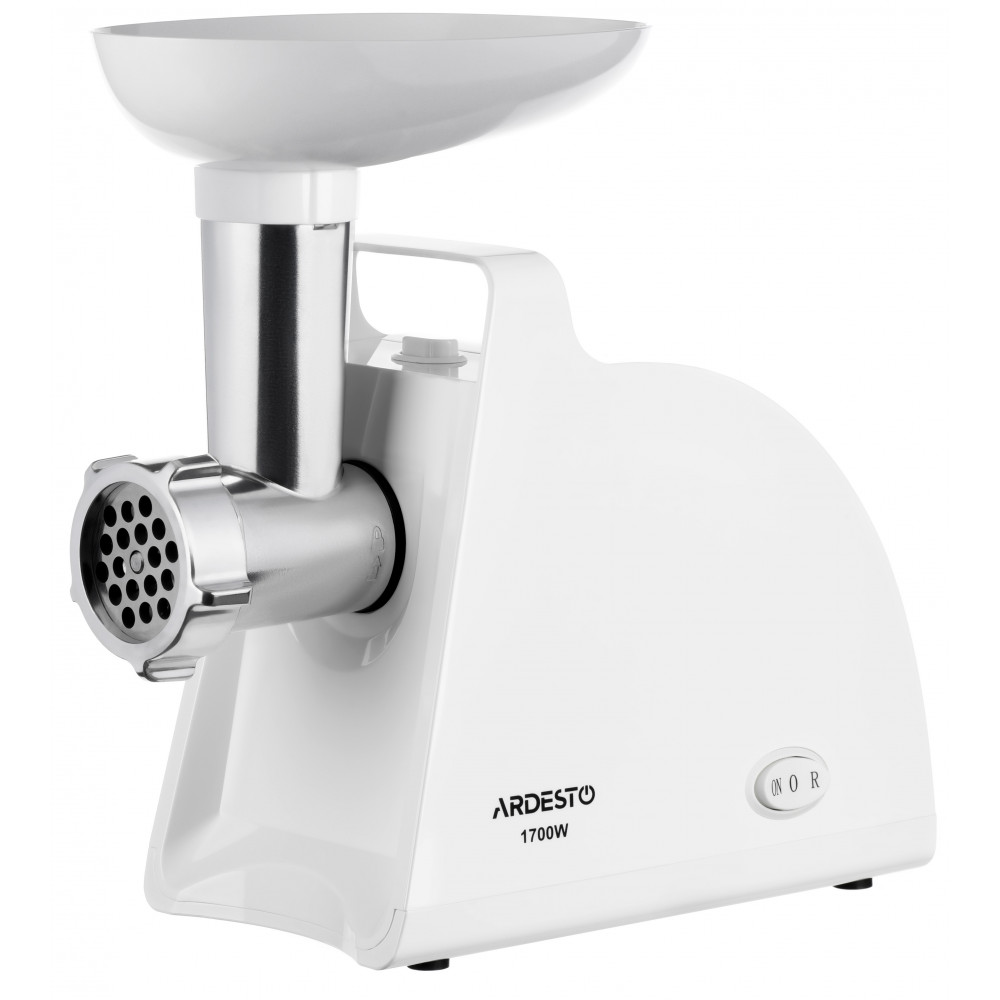 М'ясорубка Ardesto, 1700Вт, 1.6кг/хв, 2 решітки, насадка для ковбас, кеббе, пластик, білий