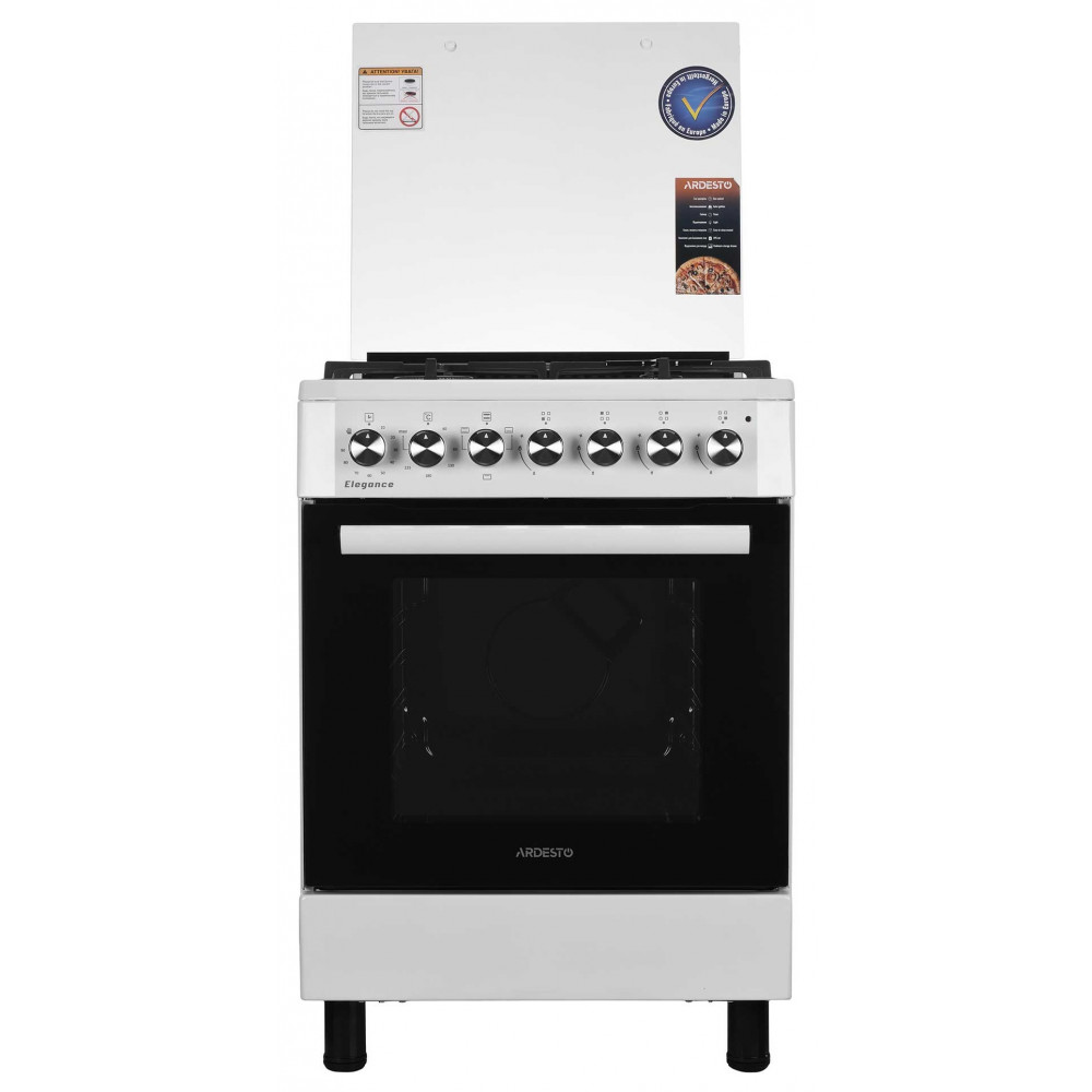 Плита ARDESTO комбі Elegance, 72л, 60x60см, чавун, підсвічування, форсунки LPG (підключення газового балона), знімні направляючі, білий