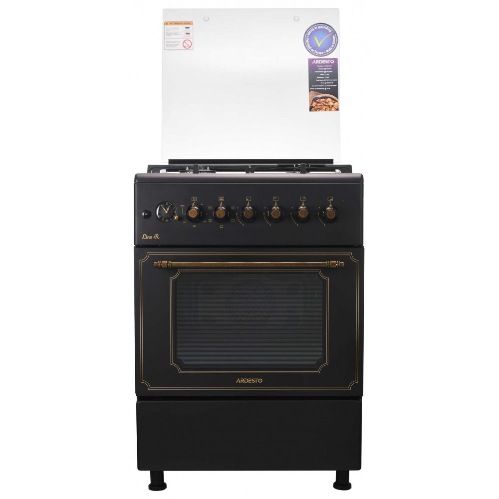Плита ARDESTO комбі Line-R, 53л, 60x60см, конвекція, чавун, підсвічування, форсунки LPG (підключення газового балона), чорний