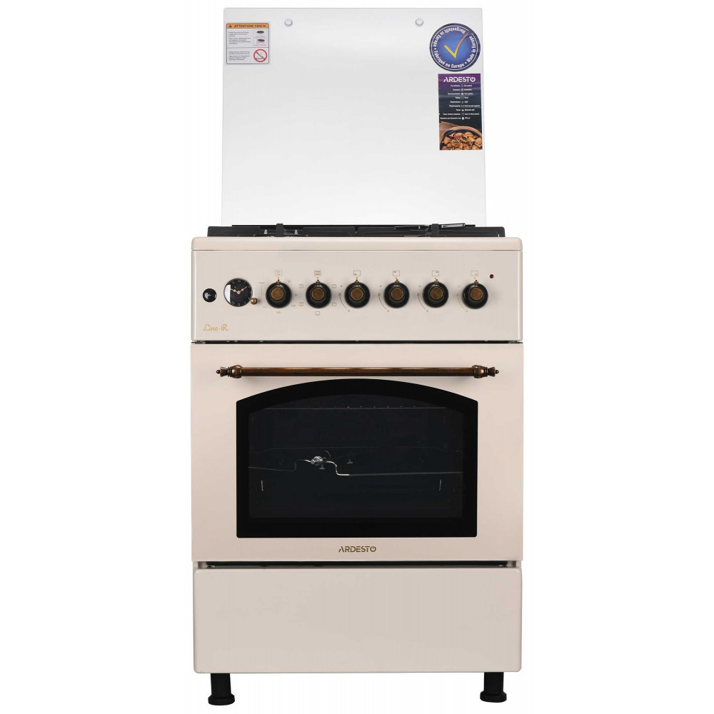 Плита ARDESTO комбі Line-R, 53л, 60x60см, конвекція, чавун, підсвічування, форсунки LPG (підключення газового балона), кремовий