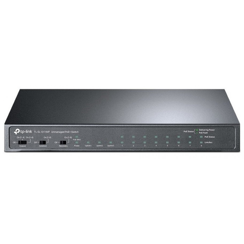 Комутатор TP-LINK TL-SL1311MP 8x1FE (8xPoE), 2xGE, 1xSFP, 124Вт, Некерований