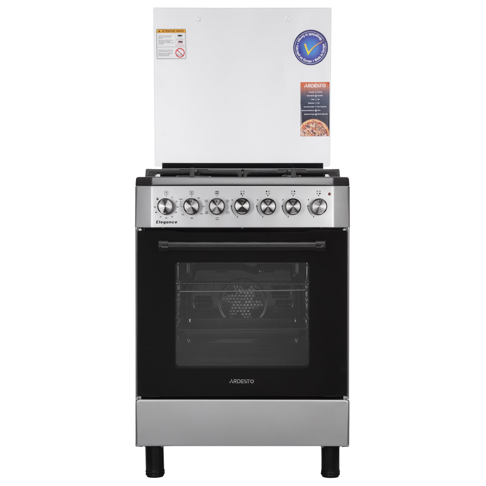 Плита ARDESTO комбі Elegance, 66л, 60x60см, конвекція, чавун, підсвічування, форсунки LPG (підключення газового балона), знімні направляючі, сірий