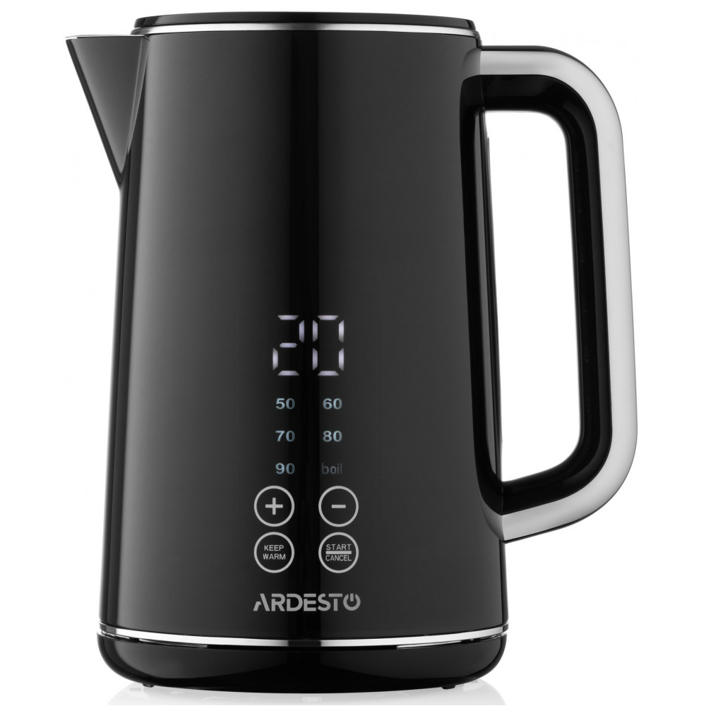 Електрочайник Ardesto Elegance, 1.7л, LED дисплей, подвійні стінки, Otter, чорний глянець