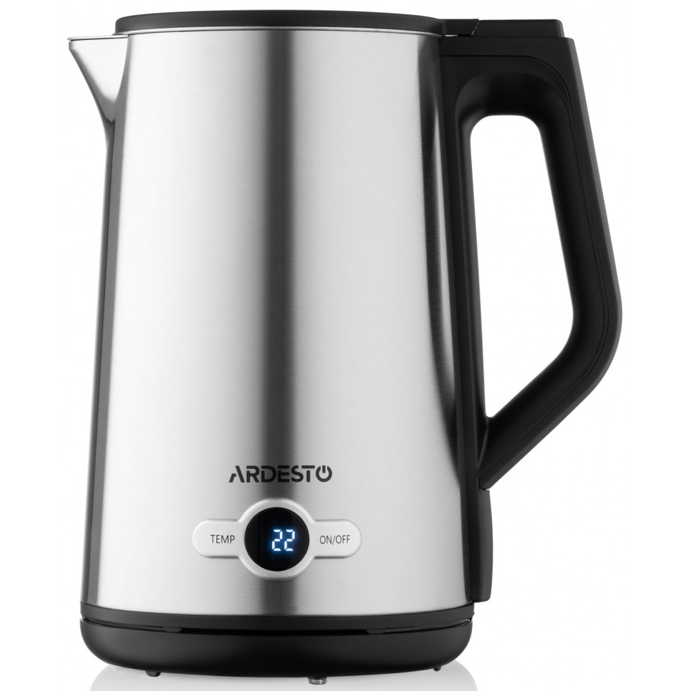 Електрочайник Ardesto Steel Collection 1.7л, Strix, LED дисплей, подвійні стінки, сріблястий