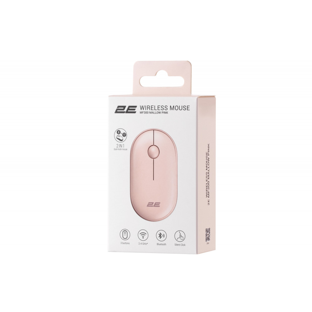 Миша 2E MF300 Silent, WL/BT, рожевий