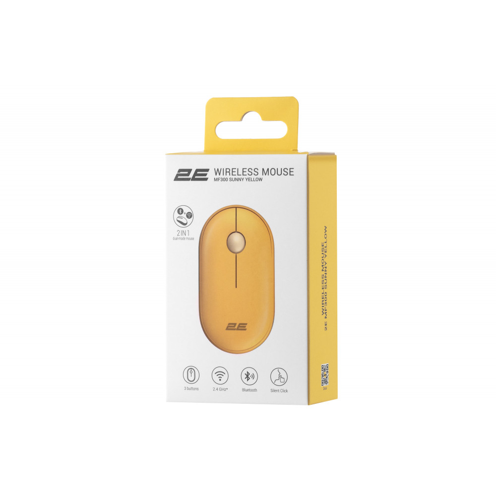 Миша 2E MF300 Silent, WL/BT, жовтий