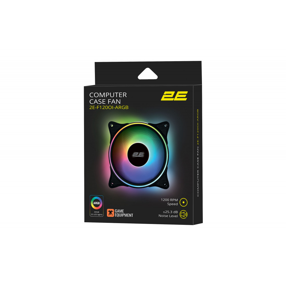 Корпусний вентилятор 2E GAMING F120OI-ARGB, 120мм, 1200rpm, 3pin, 3pin +5VARGB, 25.3dBa, чорний