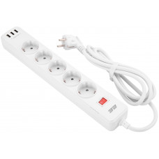 Подовжувач-фільтр мережевий 2E 5xТип F, 3x1.5мм кв, 16A, 3xUSB-A, з захистом від перенапруги, 2м, білий