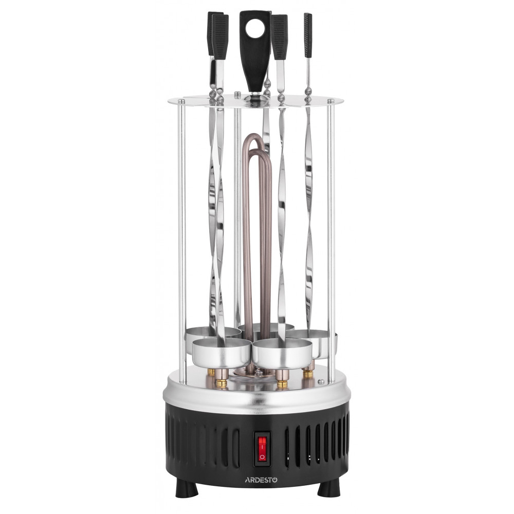 Електрошашличниця Ardesto 900 Вт, 5 шампурів, обертання 360°, U-подібні нагрівачі, алюмін. кожух, нерж