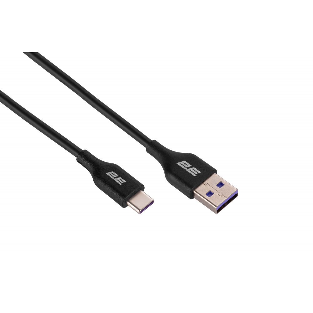 Кабель USB-A > USB-C заряджання/синхронізації 2E 1м, Type-C, Glow, чорний