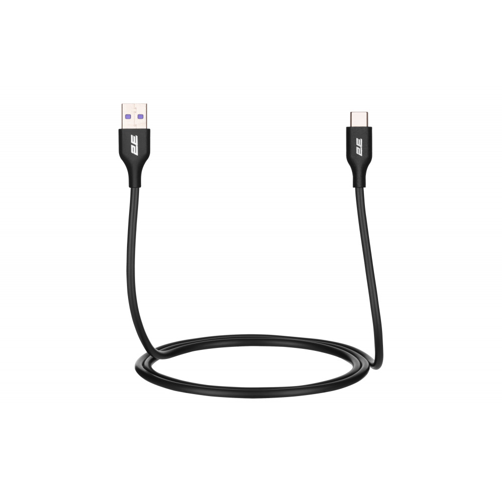 Кабель USB-A > USB-C заряджання/синхронізації 2E 1м, Type-C, Glow, чорний
